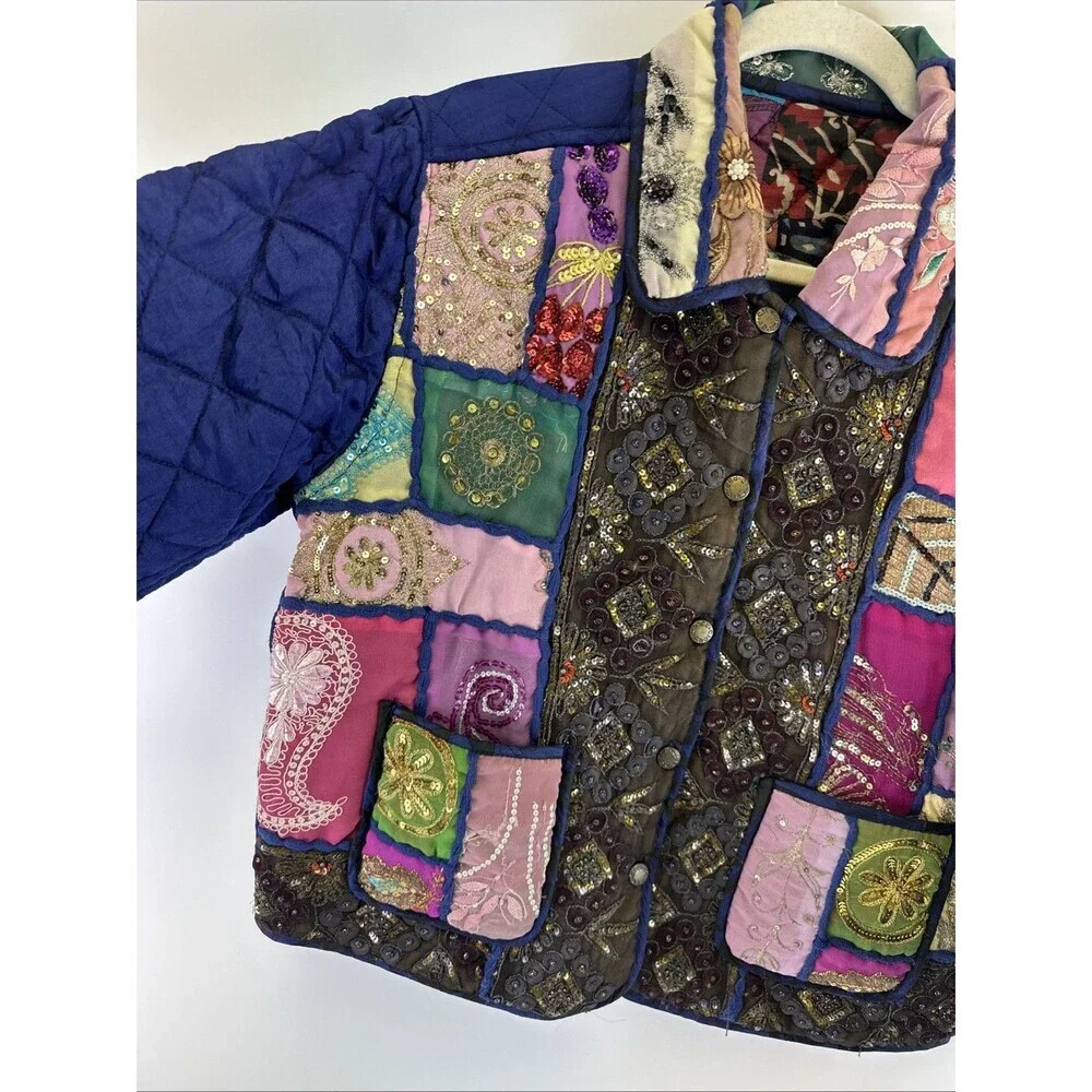 C:eed By Carla Freeman‎ Silk Reversible Jacket Satin Sequin Floral Button Small
